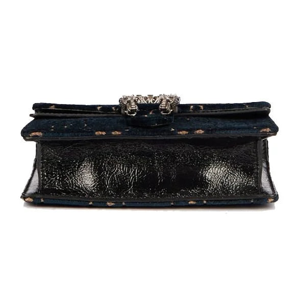 Gucci Velvet Crystal Monogram Chain Bag Blue