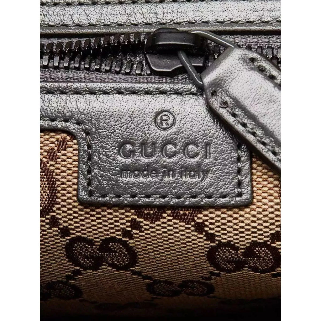 Gucci Grey Leather Tonal Double G Backpack Bag