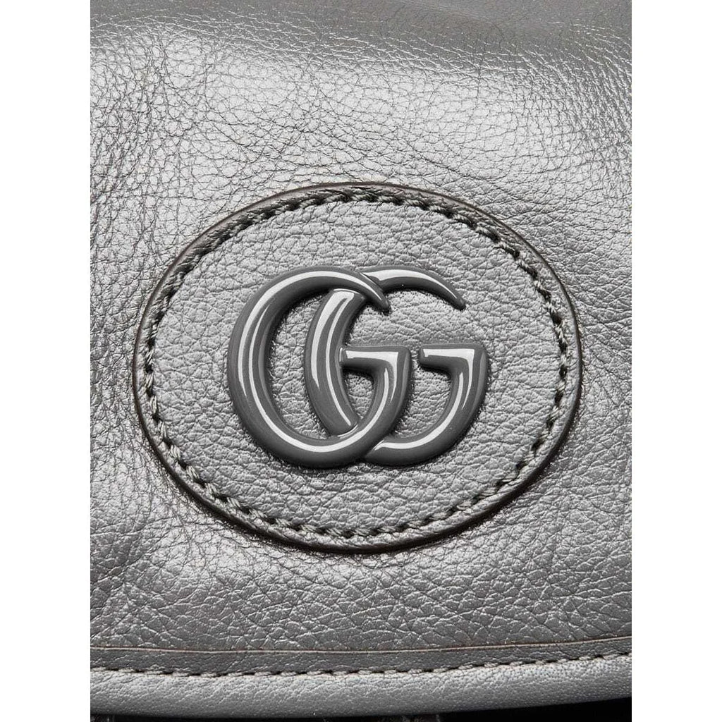 Gucci Grey Leather Tonal Double G Backpack Bag