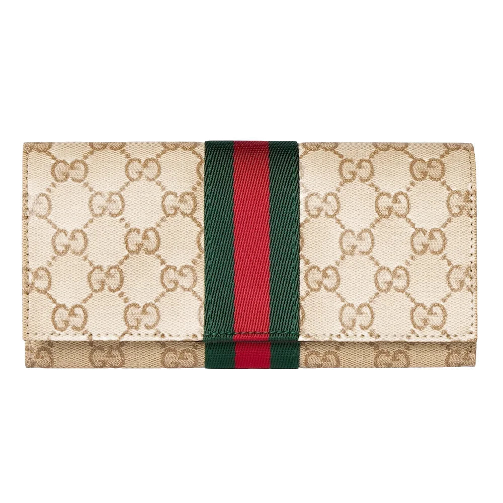 Gucci Web Continental Wallet Beige
