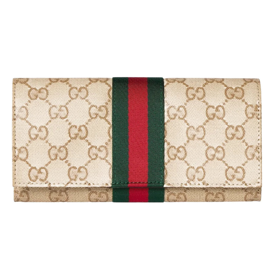 Gucci Web Continental Wallet Beige