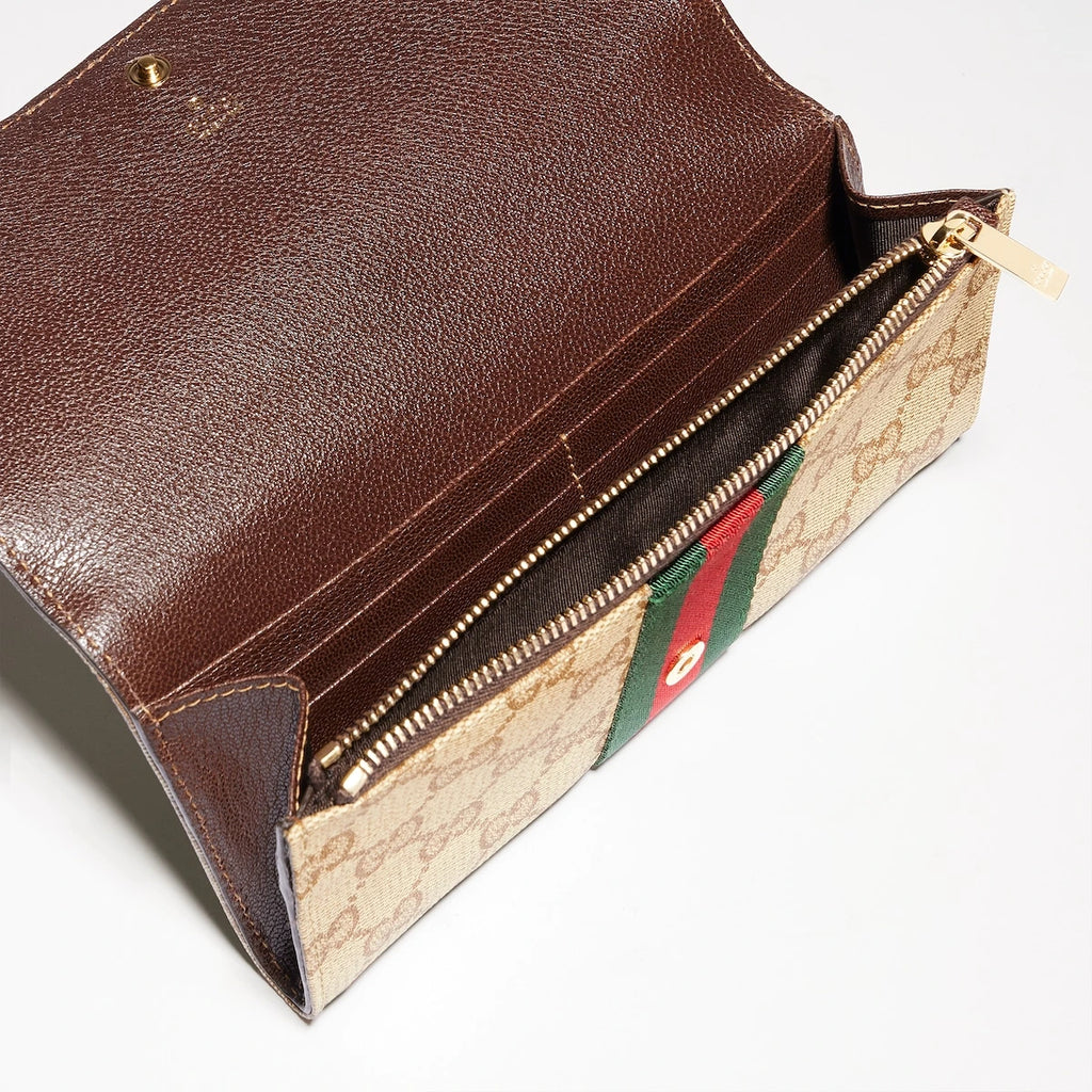 Gucci Web Continental Wallet Beige