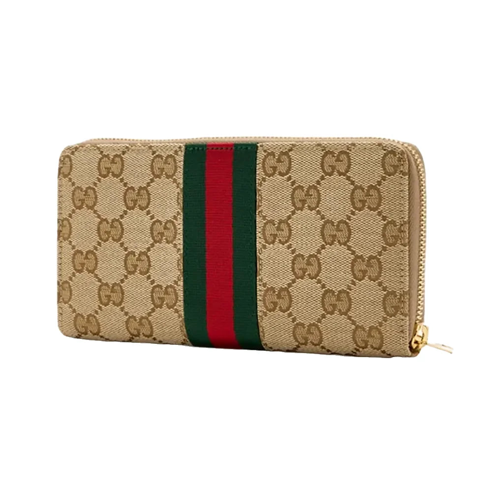 Gucci Horsebit Web Zip Around Wallet Beige/Ebony GG Canvas