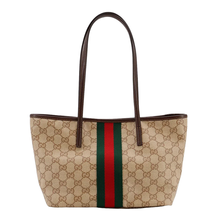 Gucci Tribeca Small Tote Bag Beige Ebony GG Canvas